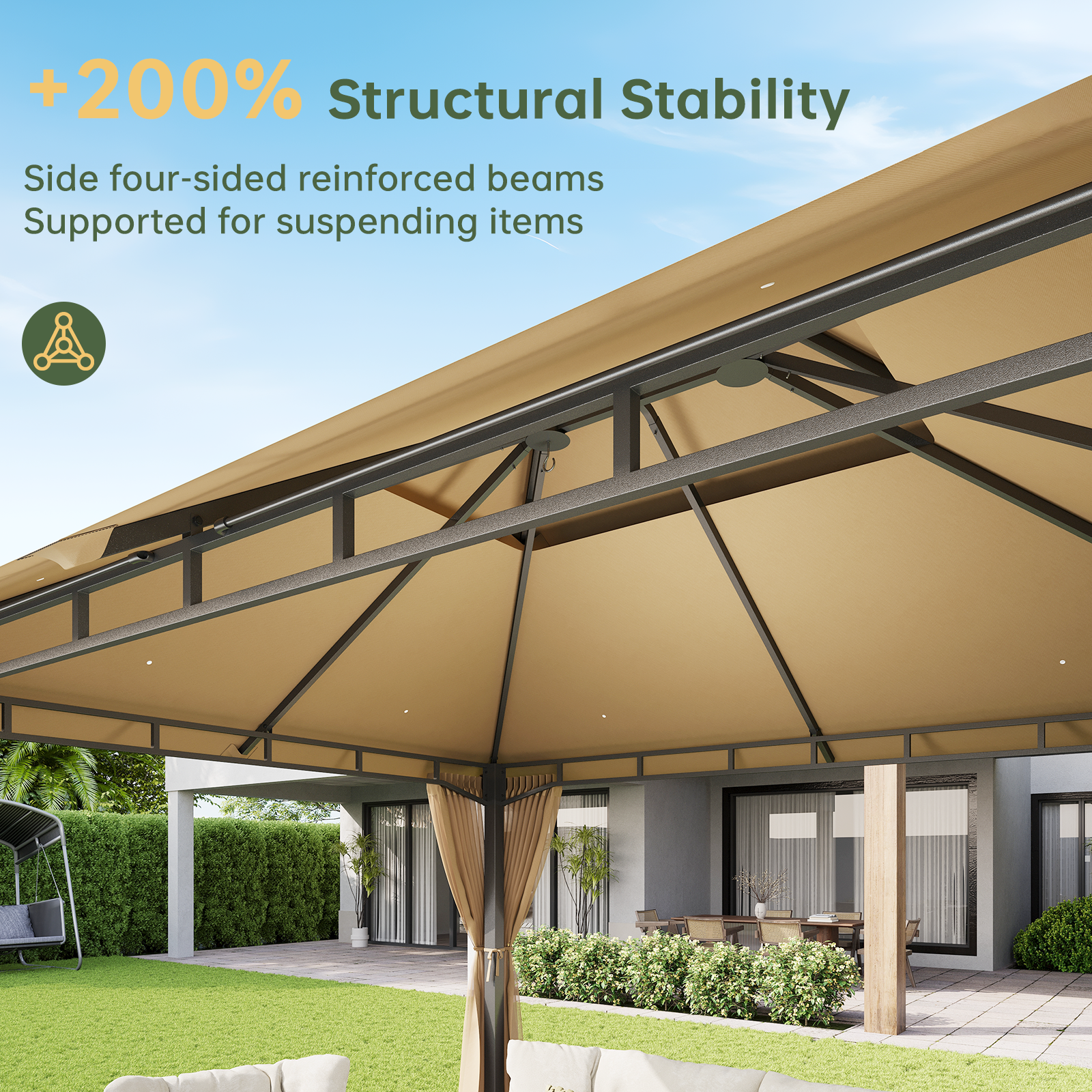Aoxun 12x10 Gazebo with Double Roof & Mosquito Netting Outdoor Heavy-Duty Party Tent, Patio Tent with Zipper Screens - Backyard Garden Lawn Shelter Includes Wind Ropes Expansion Bolts, Gray