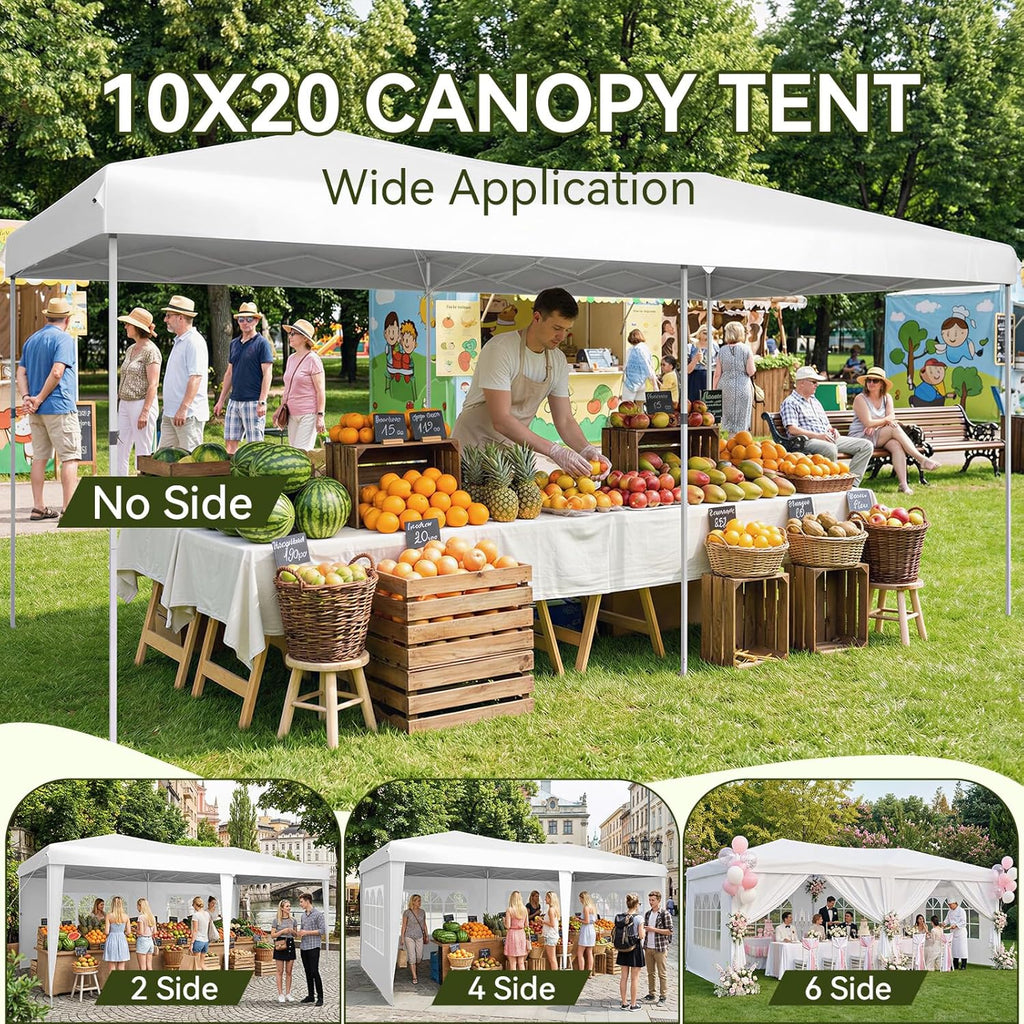 Aoxun 10x20 Pop Up Canopy Tent with 6 Removable Sidewalls, One Push Party Tent Waterproof Outdoor Canopy with 3 Adjustable Height, Portable Tents for Parties, Wedding, Commercial, Market
