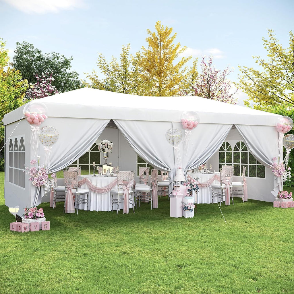 Aoxun 10x20 Pop Up Canopy Tent with 6 Removable Sidewalls, One Push Party Tent Waterproof Outdoor Canopy with 3 Adjustable Height, Portable Tents for Parties, Wedding, Commercial, Market