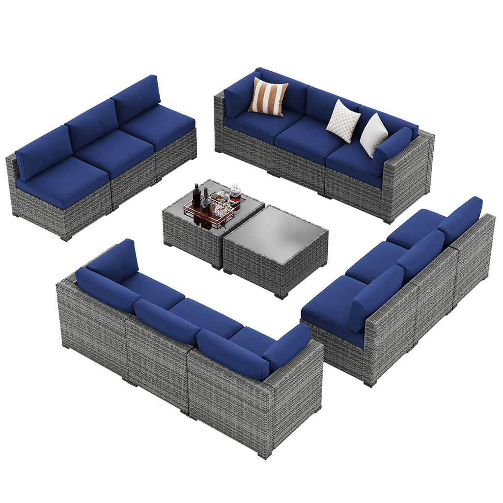 LazySunsets 7-Piece Patio Furniture Set, Wicker Rattan Outdoor Furniture with Thick Cushions, Patio Conversation Sets with Coffee Table, Outdoor Sectional Couch Sofa with Waterproof Cover