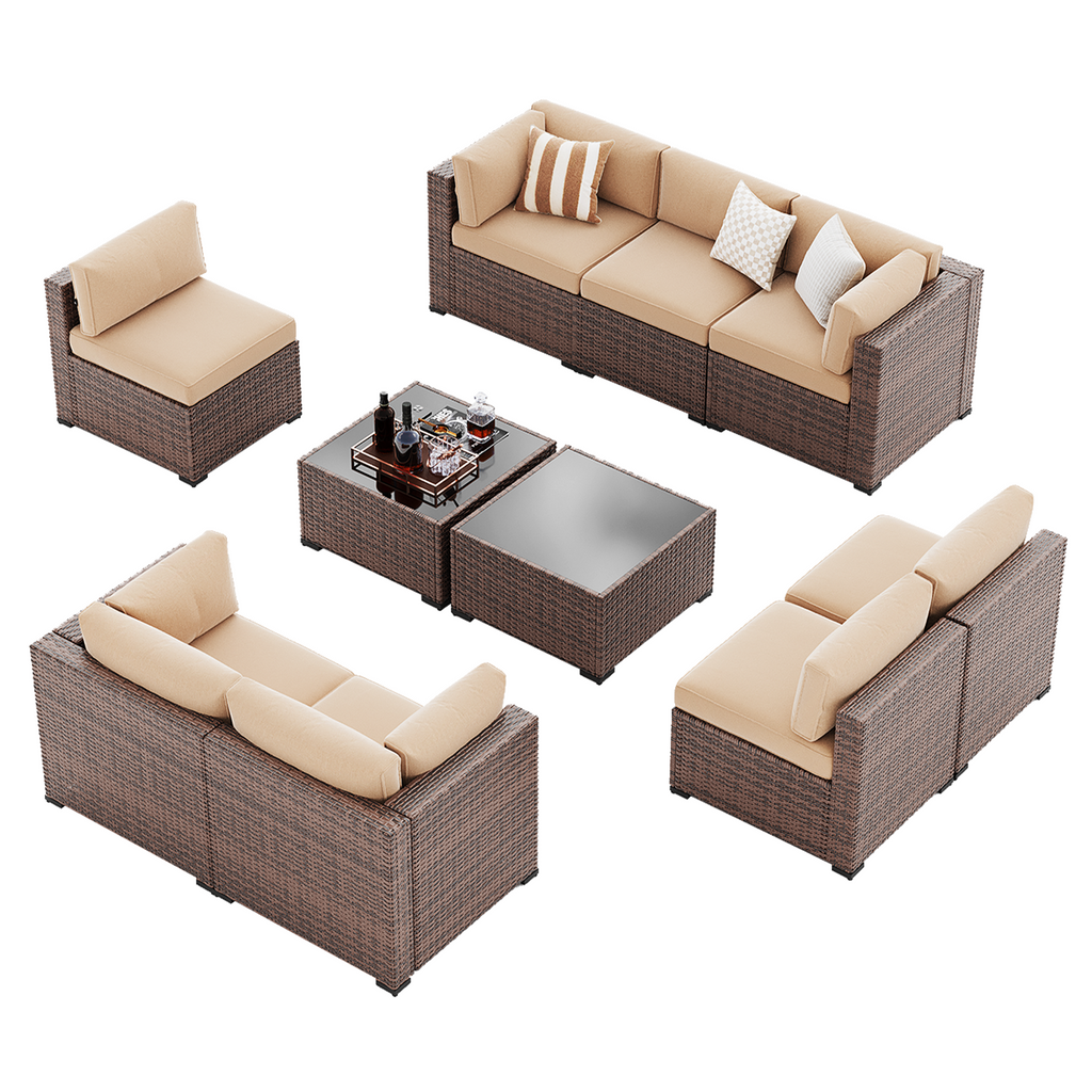 LazySunsets 7-Piece Patio Furniture Set, Wicker Rattan Outdoor Furniture with Thick Cushions, Patio Conversation Sets with Coffee Table, Outdoor Sectional Couch Sofa with Waterproof Cover