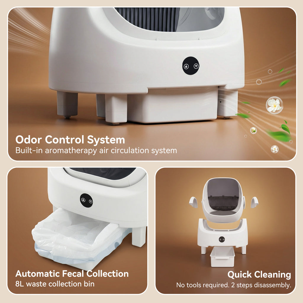 Nordivale Automatic Litter Box App Control Self Cleaning Litter Box Odor Control＆Safety Protection for Multiple Cats with Garbage Bag, Cat Litter Mat and Fragrance Box