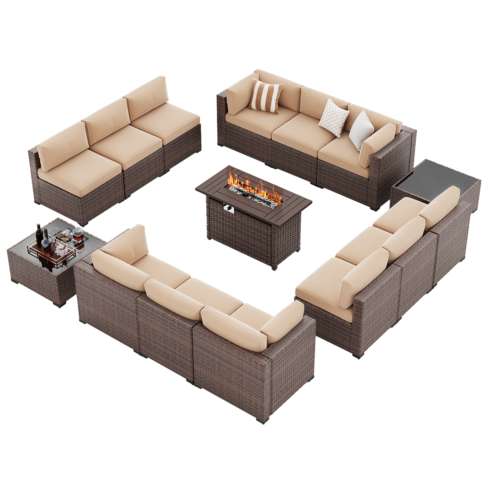LazySunsets 7-Piece Patio Furniture Set, Wicker Rattan Outdoor Furniture with Thick Cushions, Patio Conversation Sets with Coffee Table, Outdoor Sectional Couch Sofa with Waterproof Cover