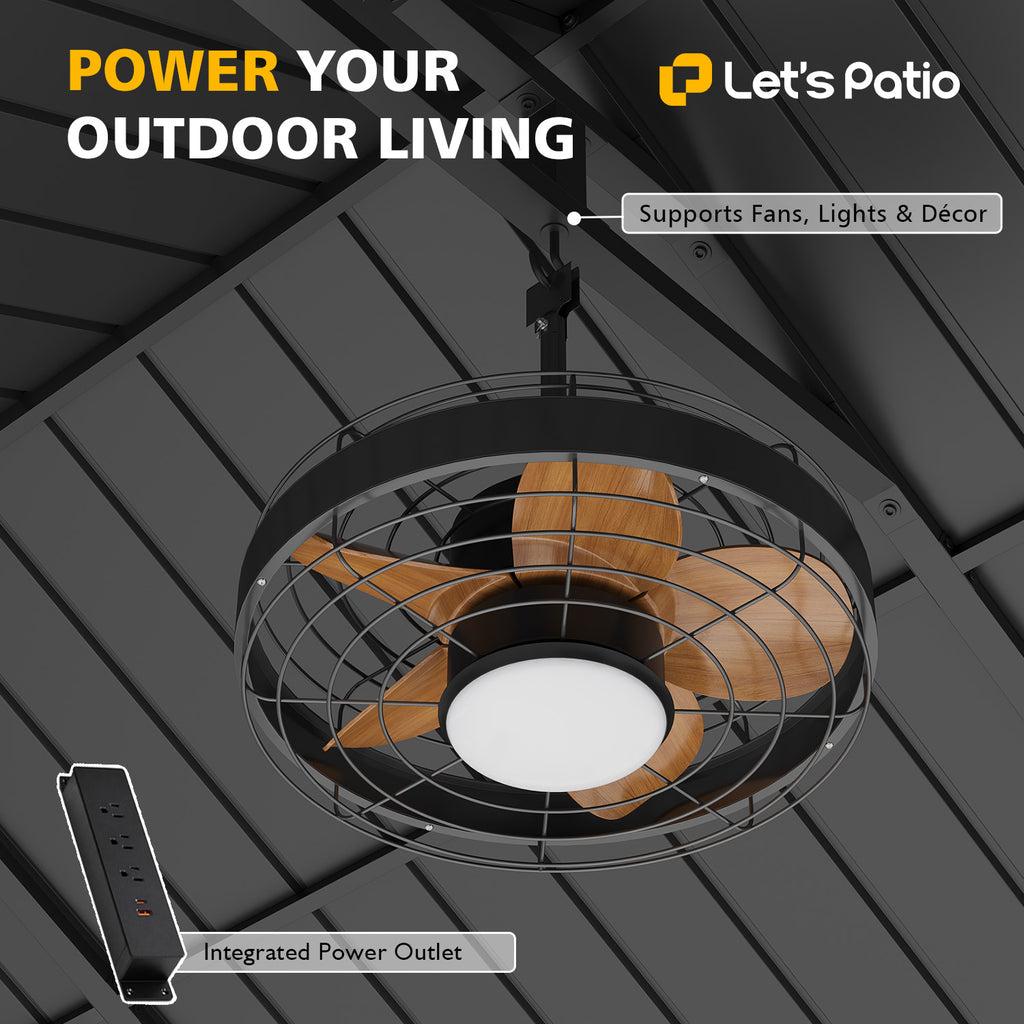 LET'S PATIO Wood Gazebo 12x20 Hardtop Gazebo with Gable Roof & Power Outlet Cedar Wood Permanent Pavilion with 4.7" Thickened Posts & Sturdy Hooks, Heavy Duty Outdoor Gazebo for Backyard, Garden, Deck