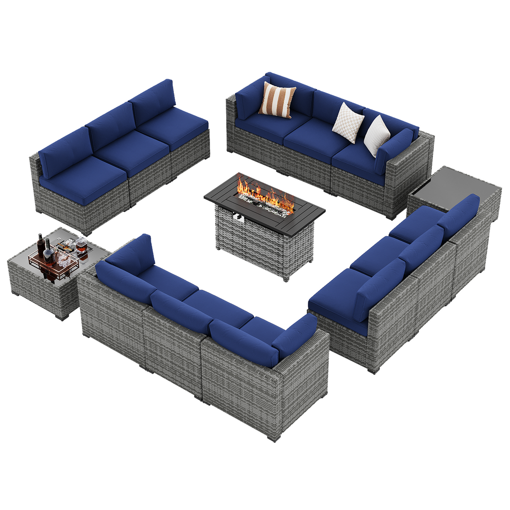 LazySunsets 7-Piece Patio Furniture Set, Wicker Rattan Outdoor Furniture with Thick Cushions, Patio Conversation Sets with Coffee Table, Outdoor Sectional Couch Sofa with Waterproof Cover