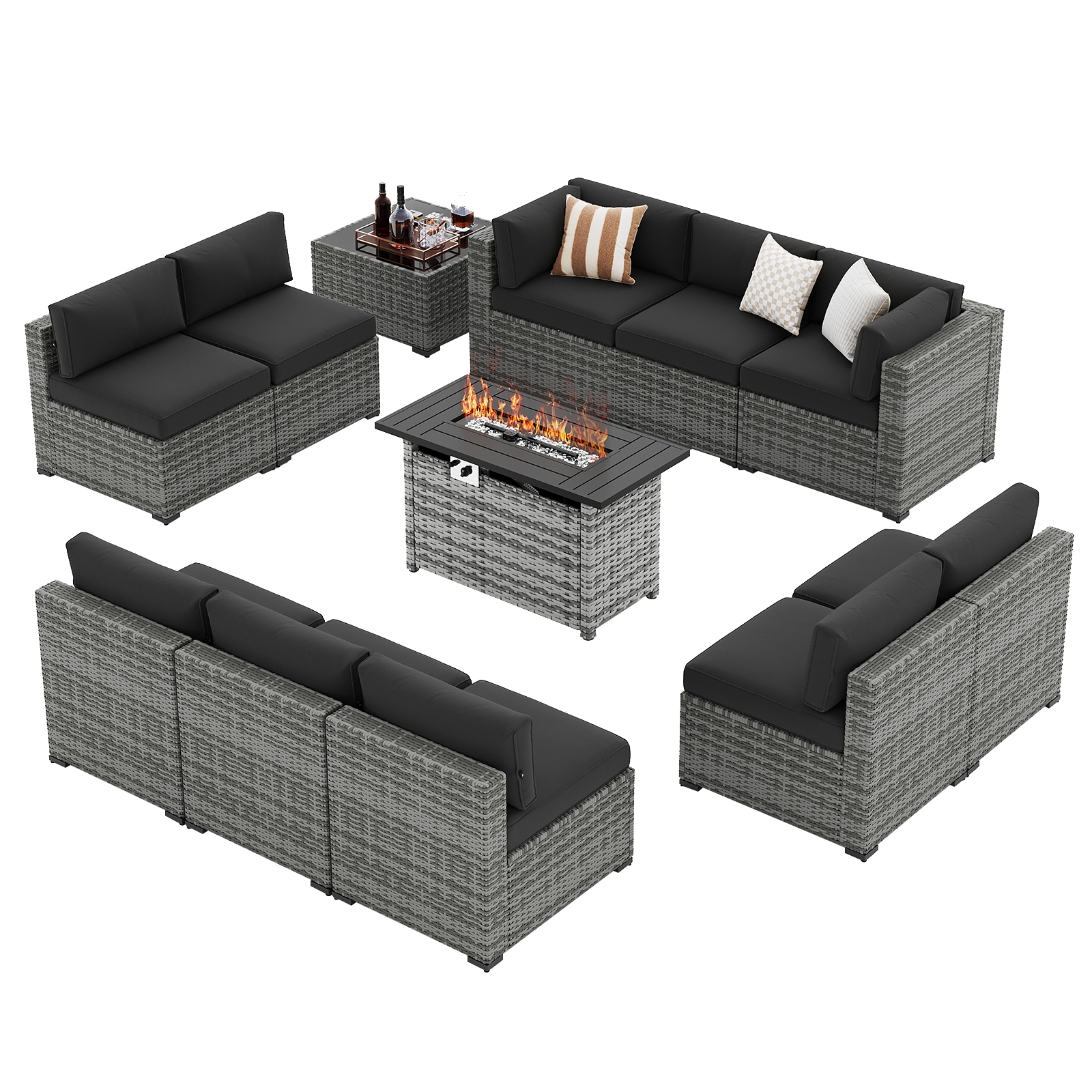 LazySunsets 7-Piece Patio Furniture Set, Wicker Rattan Outdoor Furniture with Thick Cushions, Patio Conversation Sets with Coffee Table, Outdoor Sectional Couch Sofa with Waterproof Cover