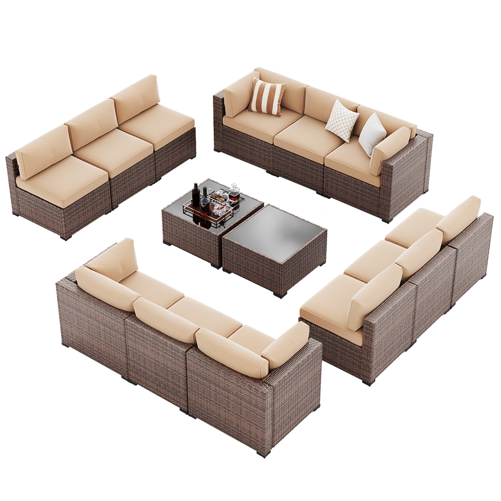 LazySunsets 7-Piece Patio Furniture Set, Wicker Rattan Outdoor Furniture with Thick Cushions, Patio Conversation Sets with Coffee Table, Outdoor Sectional Couch Sofa with Waterproof Cover