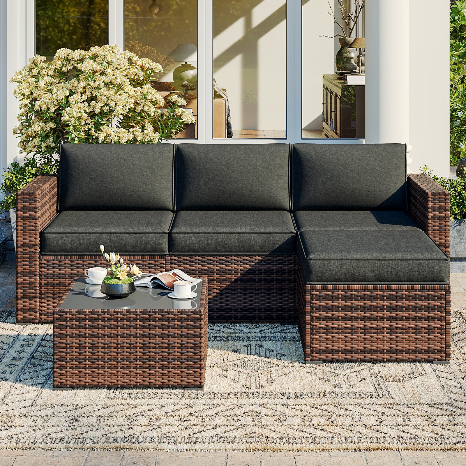 Breezestival Replacement Cushions for Outdoor Furniture, 7-Piece Outdoor Cushions for Patio Furniture, Deep Seat, Waterproof & Fade Resistant Couch Cushion for 4-Seat Patio Conversation Sets, Grey