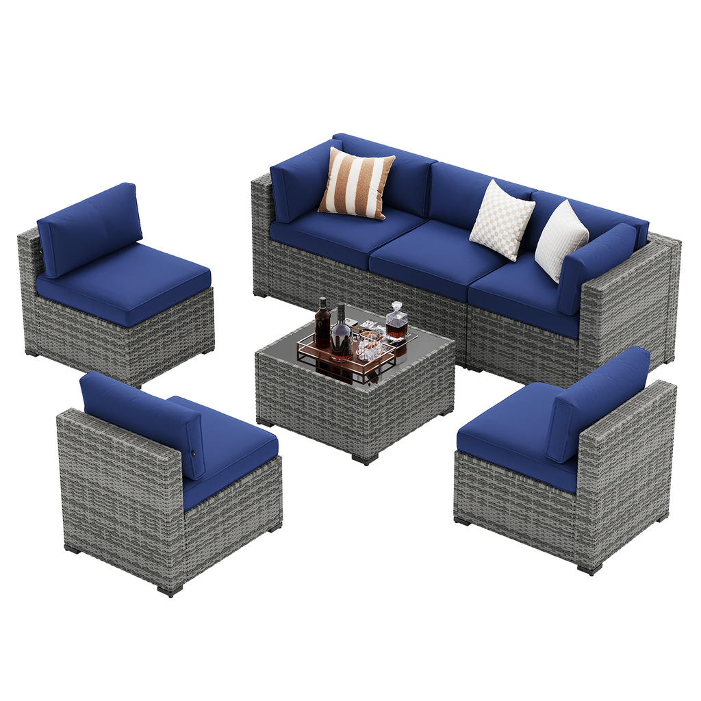 LazySunsets 7-Piece Patio Furniture Set, Wicker Rattan Outdoor Furniture with Thick Cushions, Patio Conversation Sets with Coffee Table, Outdoor Sectional Couch Sofa with Waterproof Cover