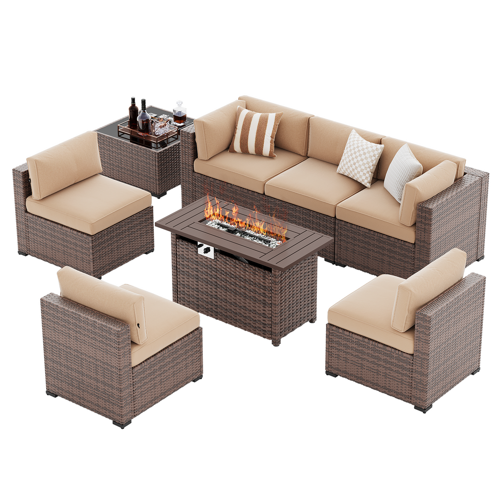 LazySunsets 7-Piece Patio Furniture Set, Wicker Rattan Outdoor Furniture with Thick Cushions, Patio Conversation Sets with Coffee Table, Outdoor Sectional Couch Sofa with Waterproof Cover