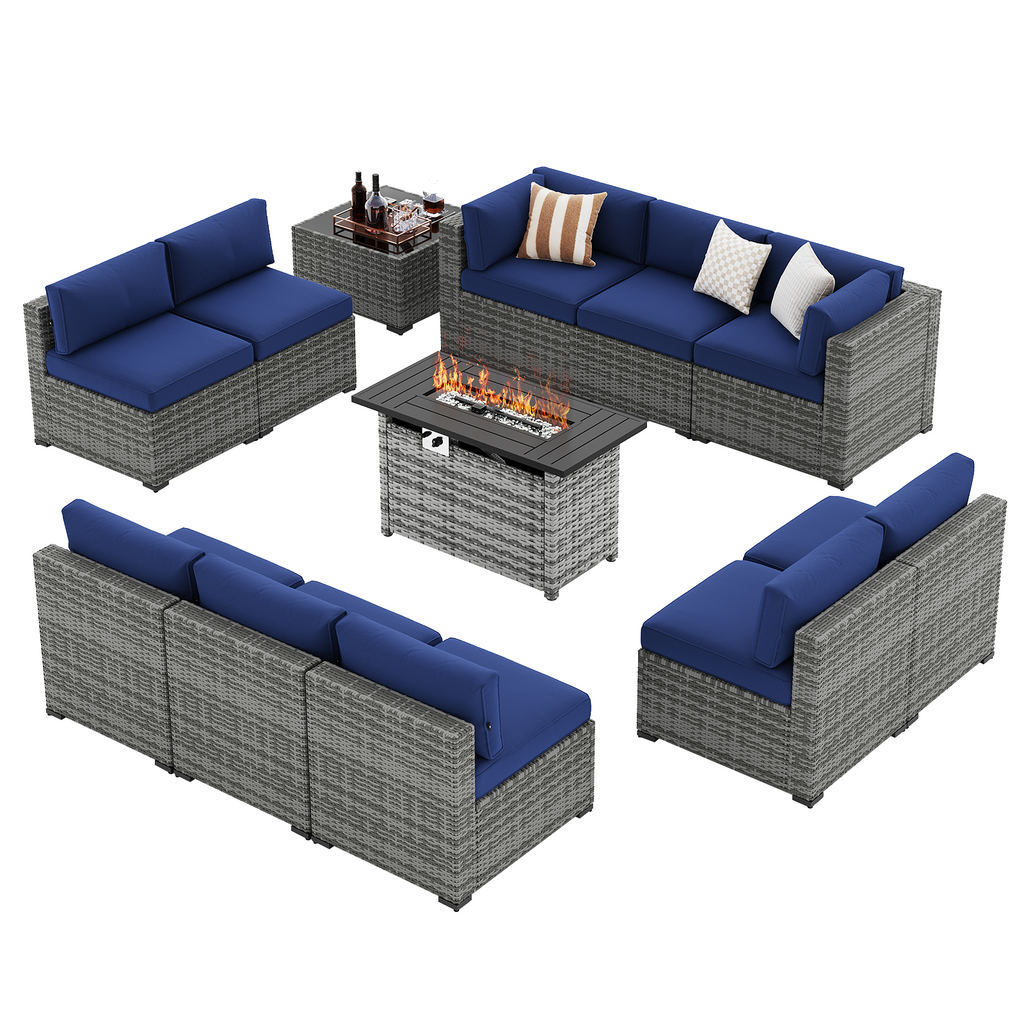 LazySunsets 7-Piece Patio Furniture Set, Wicker Rattan Outdoor Furniture with Thick Cushions, Patio Conversation Sets with Coffee Table, Outdoor Sectional Couch Sofa with Waterproof Cover