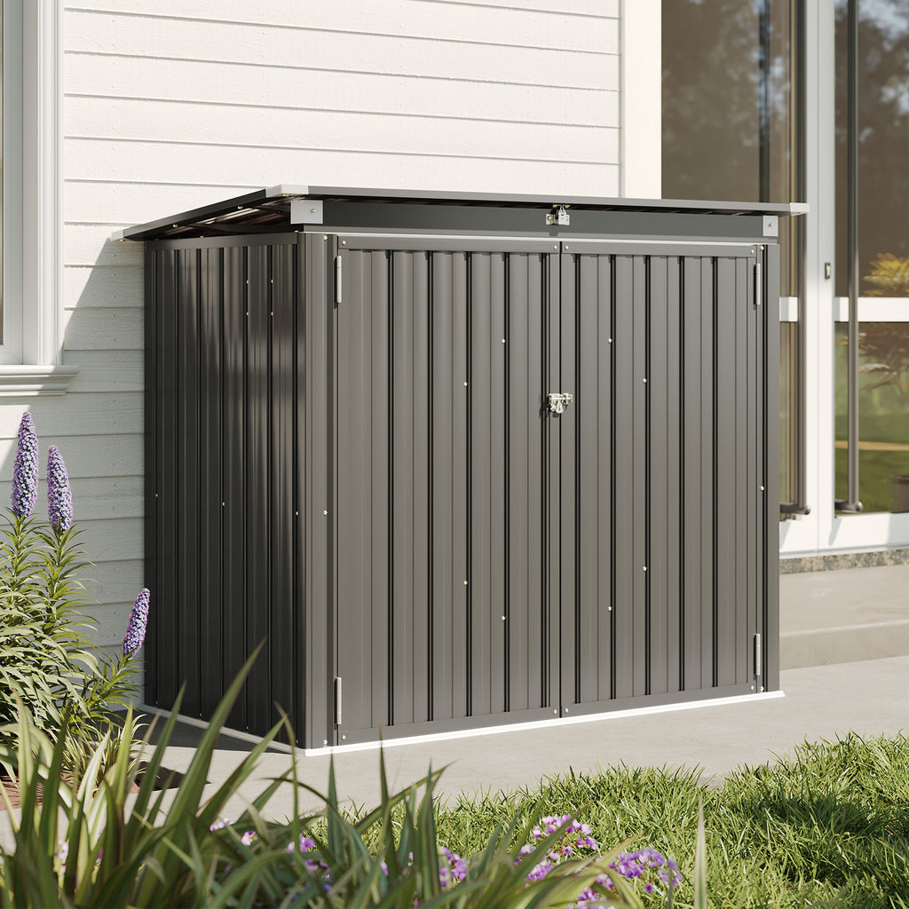 50 Cu. Ft Outdoor Trash Can Shed with Pneumatic Support Rod, 5x2.6 Ft Outdoor Storage Shed w/Lockable Doors & Waterproof Lid Chain,Ideal for 2 Trash Bins for Patio/Garden/Backyard