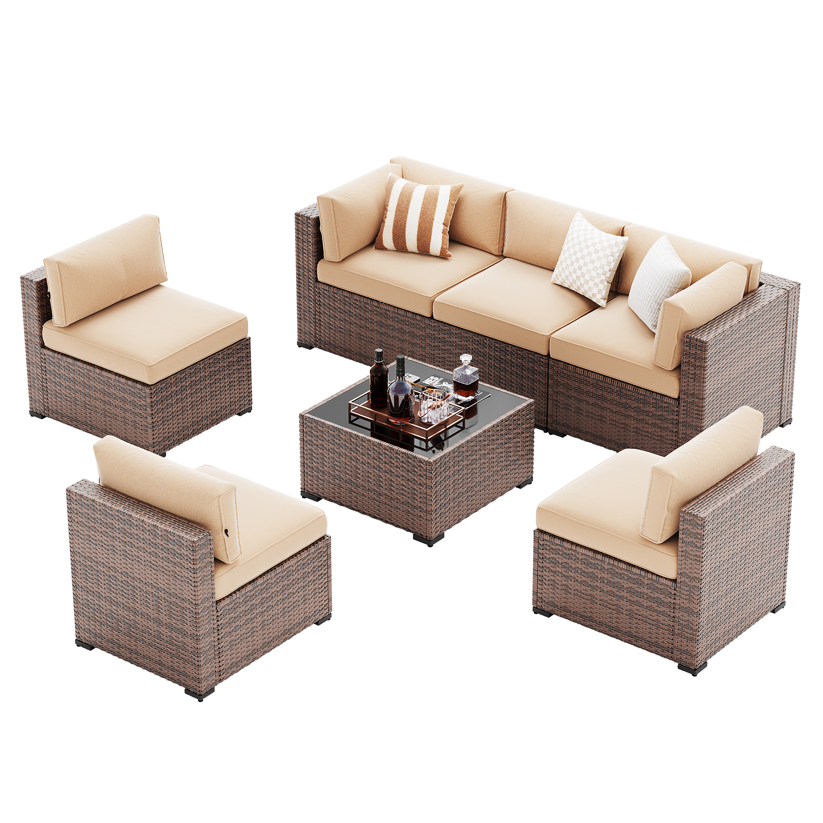 LazySunsets 7-Piece Patio Furniture Set, Wicker Rattan Outdoor Furniture with Thick Cushions, Patio Conversation Sets with Coffee Table, Outdoor Sectional Couch Sofa with Waterproof Cover