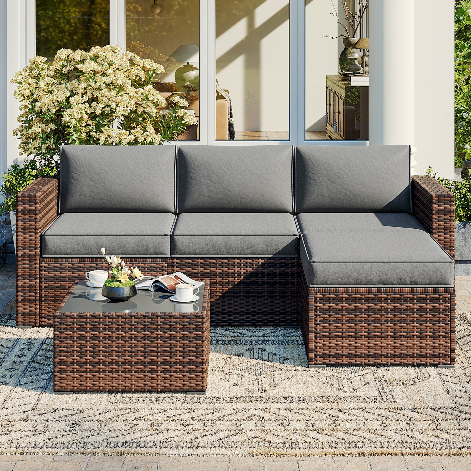 Breezestival Replacement Cushions for Outdoor Furniture, 7-Piece Outdoor Cushions for Patio Furniture, Deep Seat, Waterproof & Fade Resistant Couch Cushion for 4-Seat Patio Conversation Sets, Grey