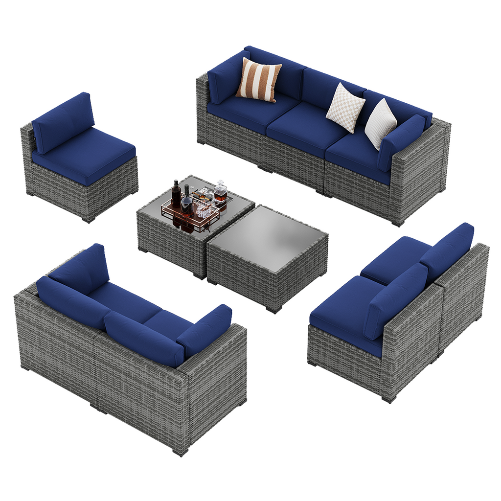 LazySunsets 7-Piece Patio Furniture Set, Wicker Rattan Outdoor Furniture with Thick Cushions, Patio Conversation Sets with Coffee Table, Outdoor Sectional Couch Sofa with Waterproof Cover
