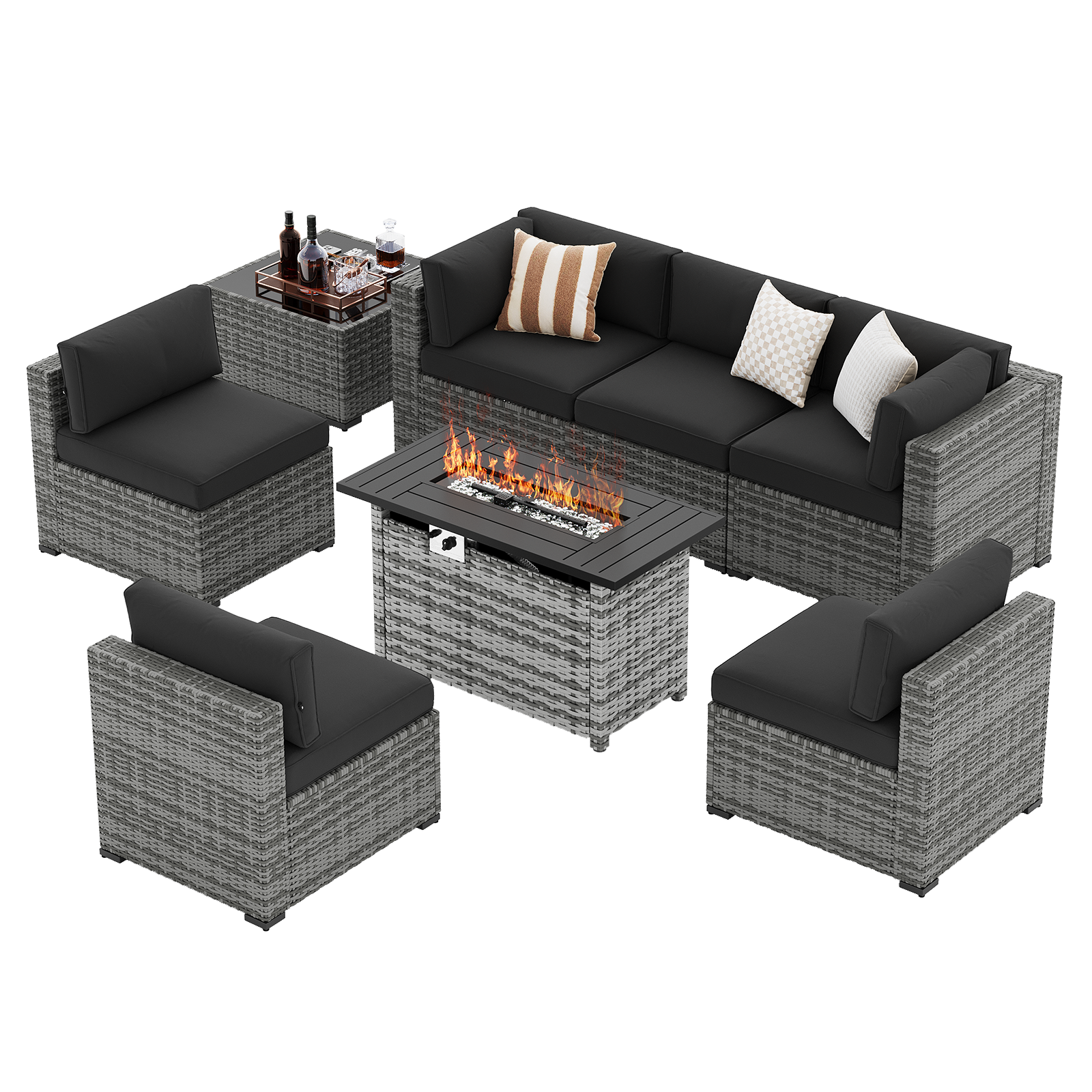 LazySunsets 7-Piece Patio Furniture Set, Wicker Rattan Outdoor Furniture with Thick Cushions, Patio Conversation Sets with Coffee Table, Outdoor Sectional Couch Sofa with Waterproof Cover