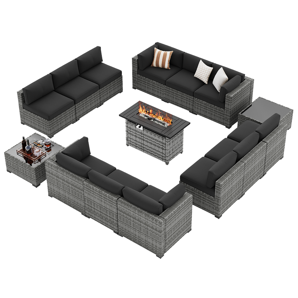 LazySunsets 7-Piece Patio Furniture Set, Wicker Rattan Outdoor Furniture with Thick Cushions, Patio Conversation Sets with Coffee Table, Outdoor Sectional Couch Sofa with Waterproof Cover