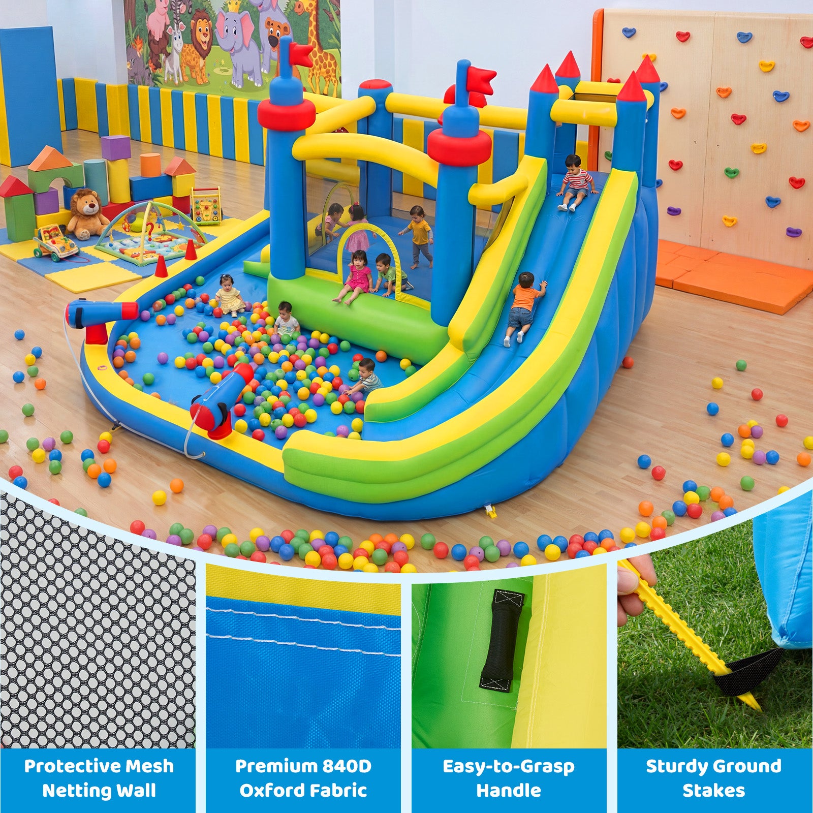 SunSwell Inflatable Water Slide for Kids Backyard with 450W Blower, Jumping Castle with Water Slide, Water Park Bounce House for Indoor and Outdoor Activities