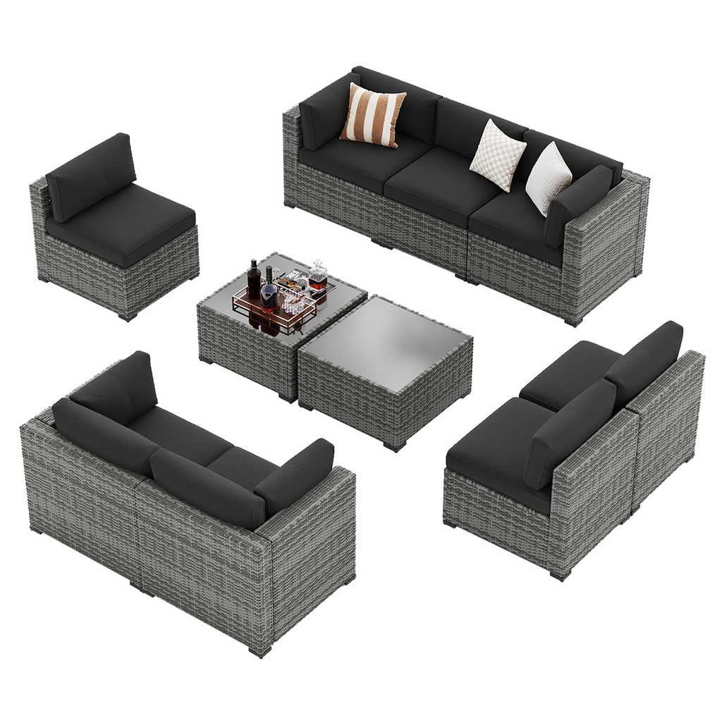 LazySunsets 7-Piece Patio Furniture Set, Wicker Rattan Outdoor Furniture with Thick Cushions, Patio Conversation Sets with Coffee Table, Outdoor Sectional Couch Sofa with Waterproof Cover