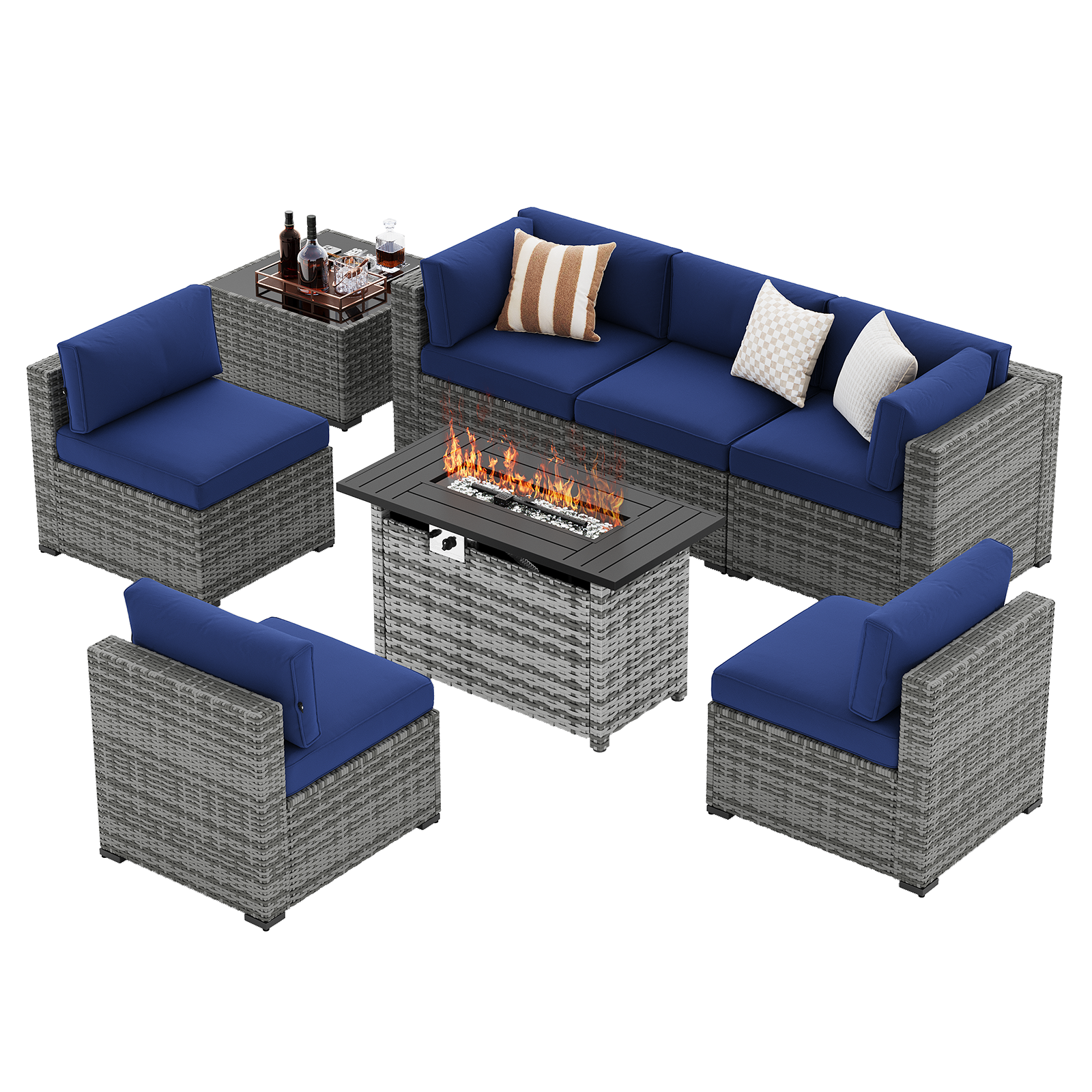 LazySunsets 7-Piece Patio Furniture Set, Wicker Rattan Outdoor Furniture with Thick Cushions, Patio Conversation Sets with Coffee Table, Outdoor Sectional Couch Sofa with Waterproof Cover