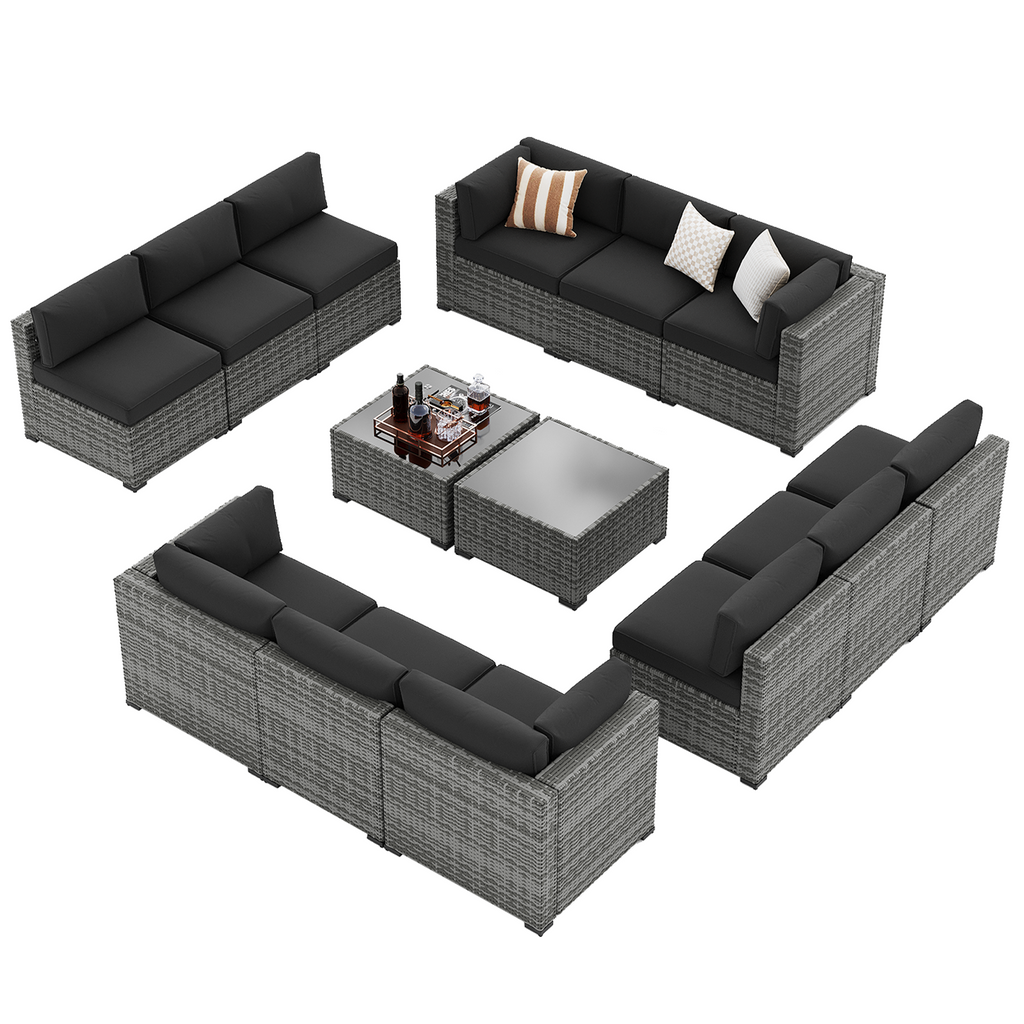 LazySunsets 7-Piece Patio Furniture Set, Wicker Rattan Outdoor Furniture with Thick Cushions, Patio Conversation Sets with Coffee Table, Outdoor Sectional Couch Sofa with Waterproof Cover