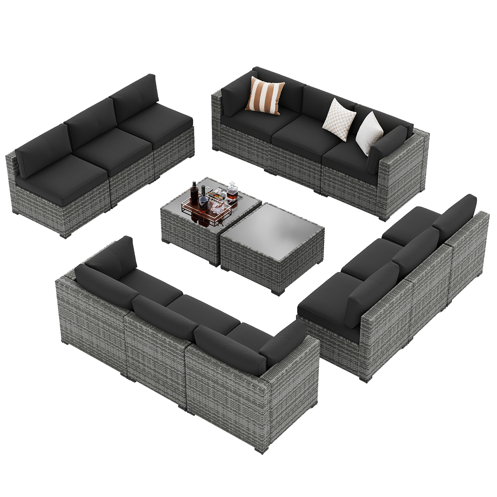 LazySunsets 7-Piece Patio Furniture Set, Wicker Rattan Outdoor Furniture with Thick Cushions, Patio Conversation Sets with Coffee Table, Outdoor Sectional Couch Sofa with Waterproof Cover