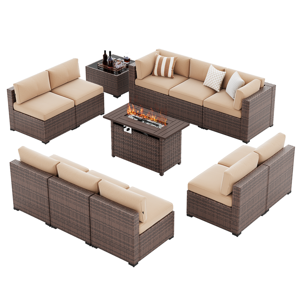 LazySunsets 7-Piece Patio Furniture Set, Wicker Rattan Outdoor Furniture with Thick Cushions, Patio Conversation Sets with Coffee Table, Outdoor Sectional Couch Sofa with Waterproof Cover