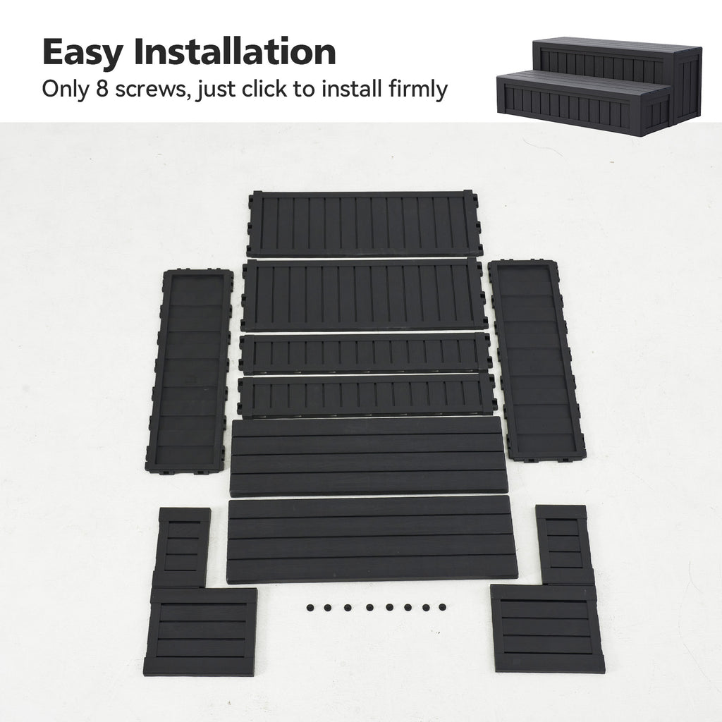 SunSwell Universal Hot Tub Steps Outdoor Spa Stairs with Storage Compartment, Non-Slip Sturdy Waterproof Heavy Duty Porch Step, Wood Looking Indoor Outdoor Use, 600LBS Weight Capacity