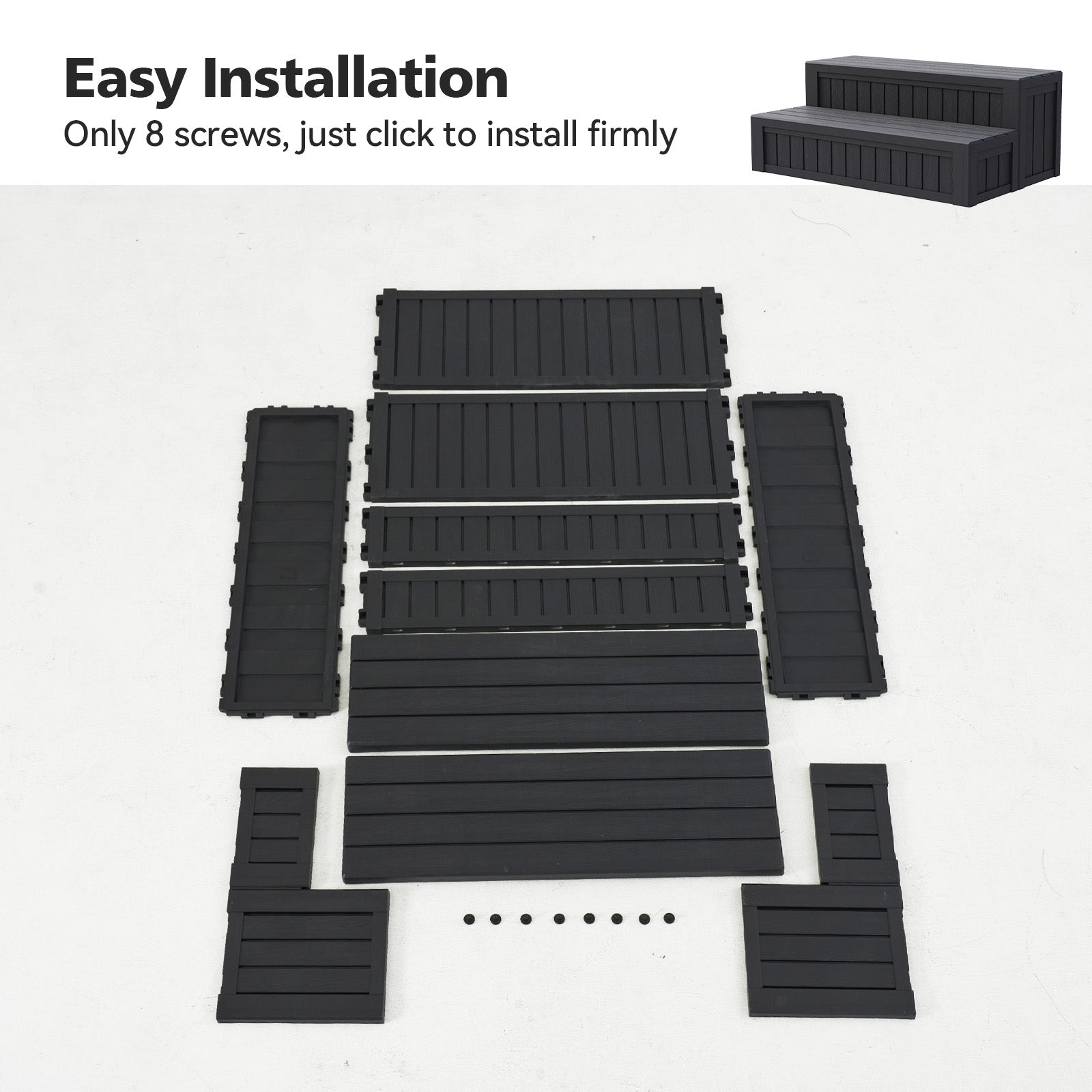 SunSwell Universal Hot Tub Steps Outdoor Spa Stairs with Storage Compartment, Non-Slip Sturdy Waterproof Heavy Duty Porch Step, Wood Looking Indoor Outdoor Use, 600LBS Weight Capacity
