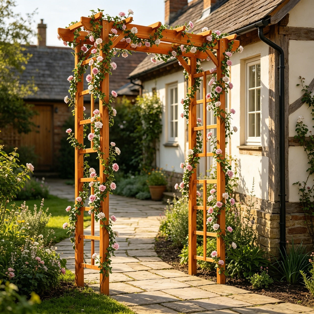 Aoxun 85" Wooden Garden Arbor, Wedding Arbor Arch for Ceremony, Arch Trellis for Climbing Plant Outdoor, Pergola Archway Decor for Garden, Backyard and Lawn, Brown