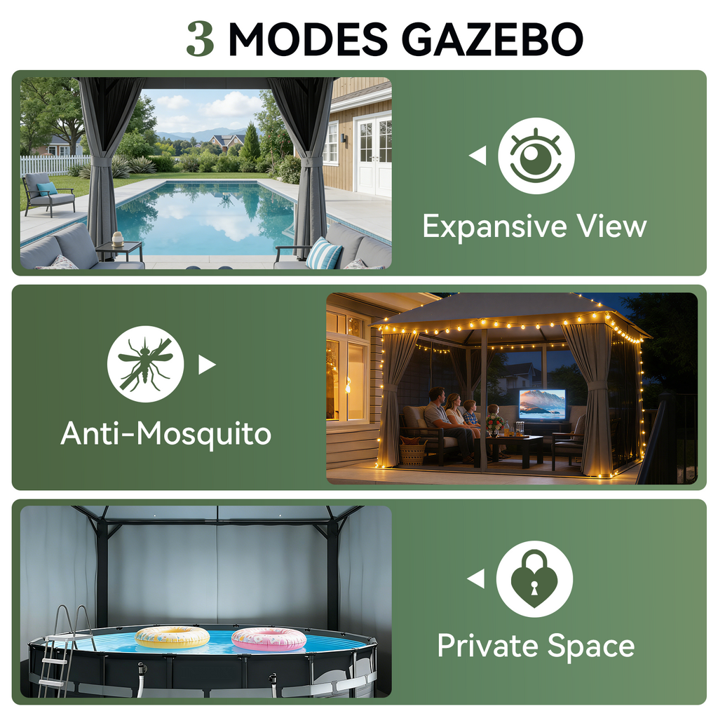 Aoxun 12x10 Outdoor Gazebo for Patio, Metal Frame Canopy with Double Roofs, Heavy Duty Party Tent and Shelter with Mosquito Netting and Privacy Screen for Backyard, Lawn, Garden, Deck（Gray）