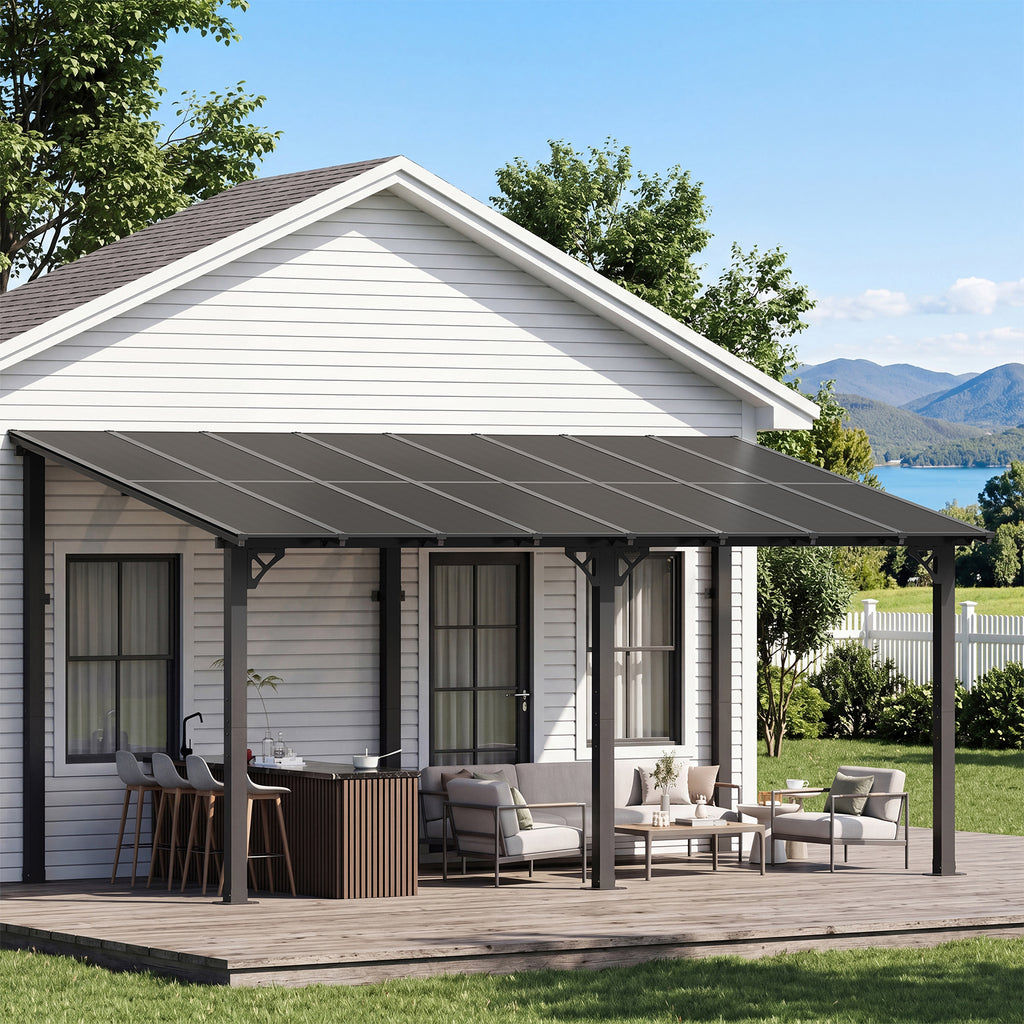Aoxun 16’x10’ Gazebo, Wall Mounted Gazebos Pergola on Clearance, Outdoor Patio, Large Wall-Mounted Heavy Duty Awnings for Patio, Decks, Backyard (Black)