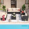 YardCache 6 Piece Outdoor Wicker Patio Furniture Set, Rattan Sectional Sofa Sets Beige
