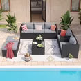 YardCache 6 Piece Outdoor Wicker Patio Furniture Set, Rattan Sectional Sofa Sets Beige