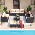 YardCache 6 Piece Outdoor Wicker Patio Furniture Set, Rattan Sectional Sofa Sets Beige