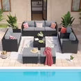 YardCache 6 Piece Outdoor Wicker Patio Furniture Set, Rattan Sectional Sofa Sets Beige