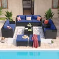 YardCache 6 Piece Outdoor Wicker Patio Furniture Set, Rattan Sectional Sofa Sets Beige