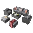 YardCache 6 Piece Outdoor Wicker Patio Furniture Set, Rattan Sectional Sofa Sets Beige