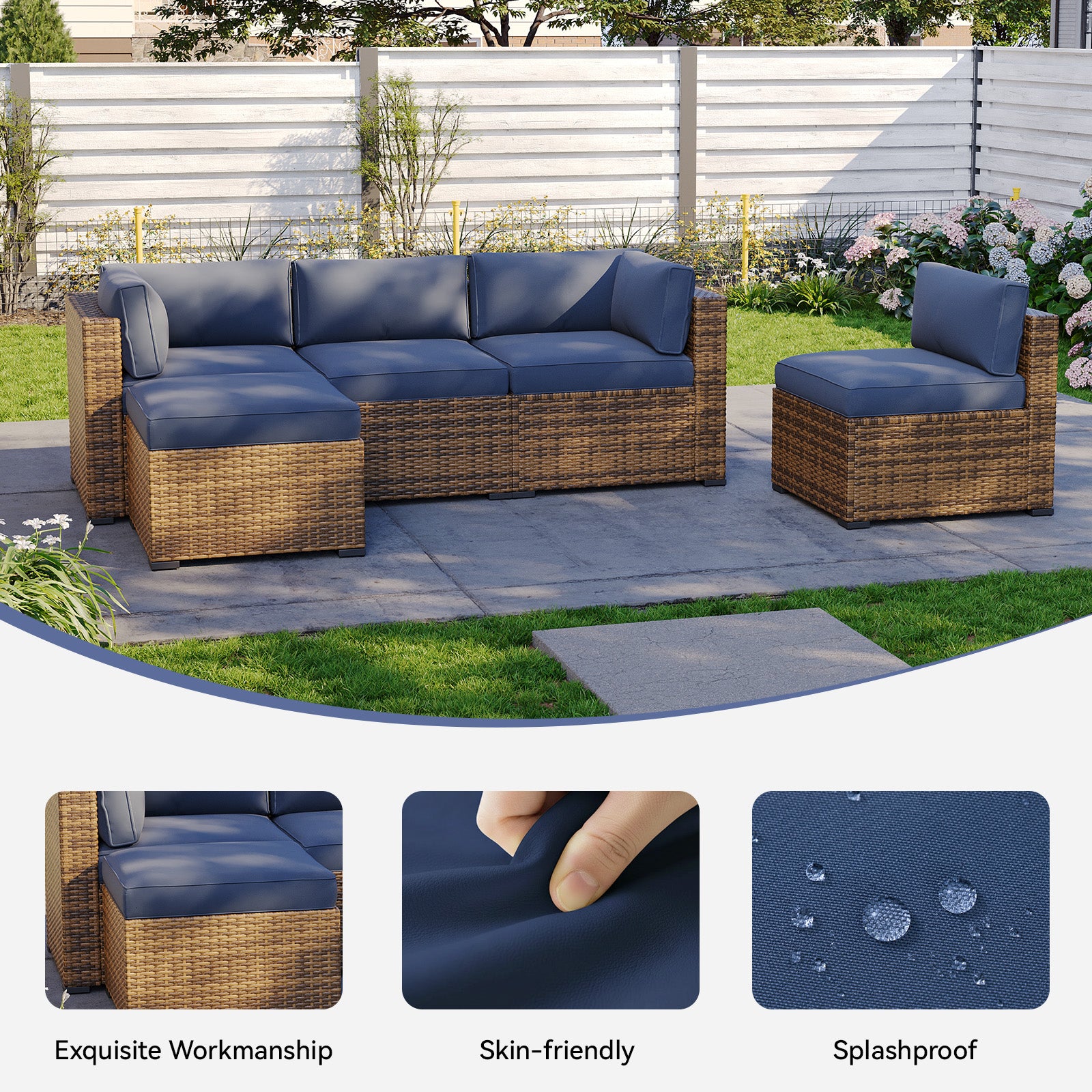 Aoxun 11pcs Patio Cushion Covers Replacement, Waterproof Outdoor Furniture Cushion Covers with Zipper and Non-Slip Bottom, Patio Sofa Couch 3 Sizes for Patio Sectional, Covers Only