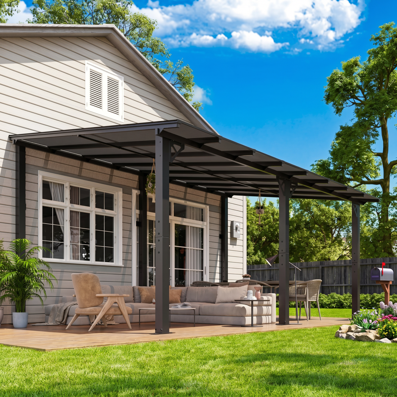 Aoxun 16’x 10’ Premium Gazebo with Aluminum Top Frame & Polycarbonate Panel, Wall Mounted Gazebos Pergola, Outdoor Patio Lean to Gazebo, Awnings with Sloped Roof, for Backyard, Porch, Deck, Black