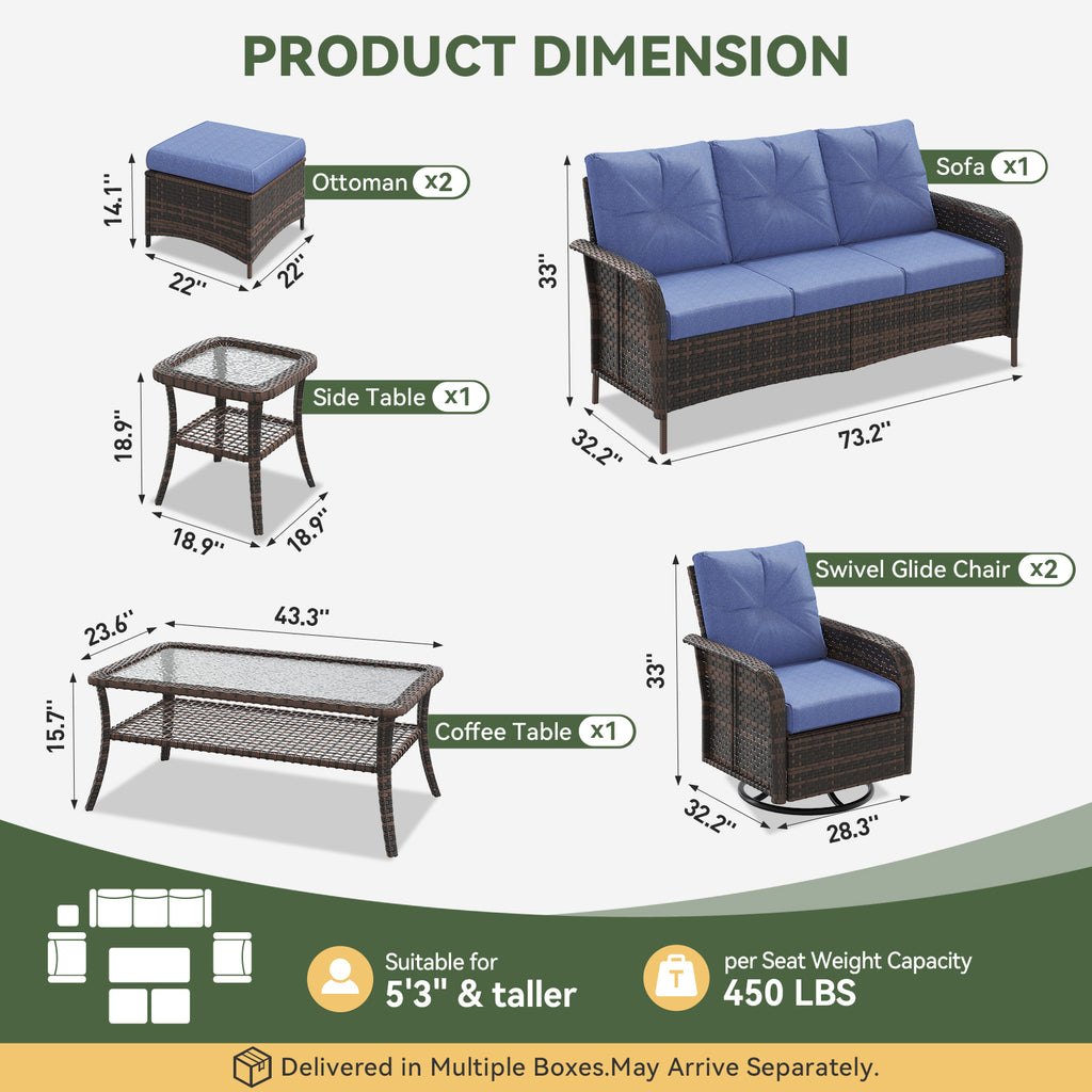 Aoxun Patio Furniture Set, Wicker Rattan Outdoor Sectional Sofa with High Back Swivel Rocker Chairs, Outdoor Patio Furniture Set