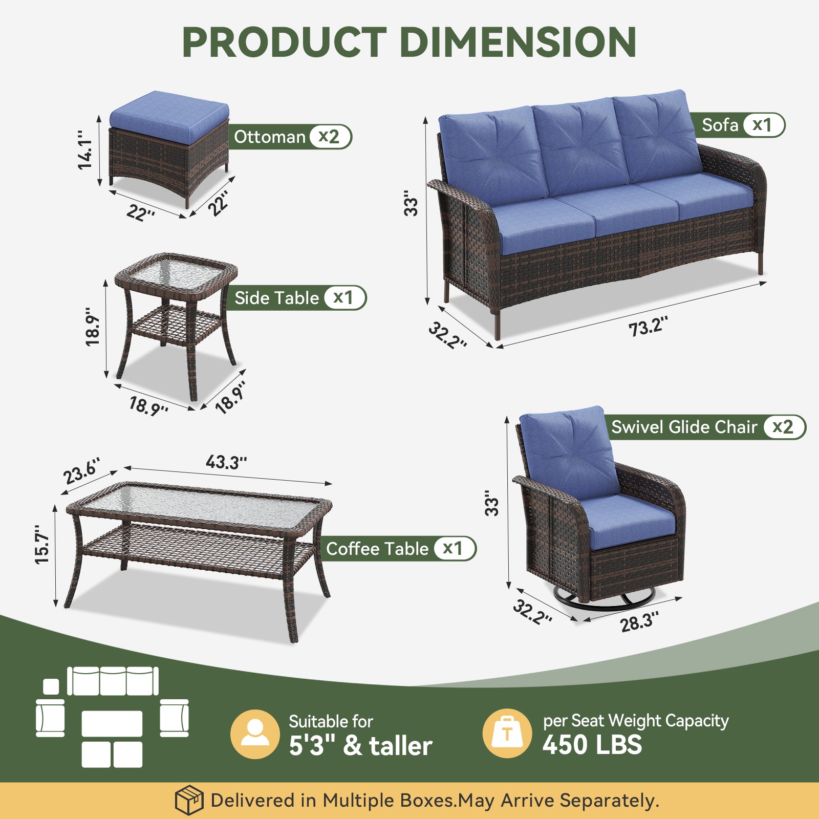 Aoxun Patio Furniture Set, Wicker Rattan Outdoor Sectional Sofa with High Back Swivel Rocker Chairs, Outdoor Patio Furniture Set