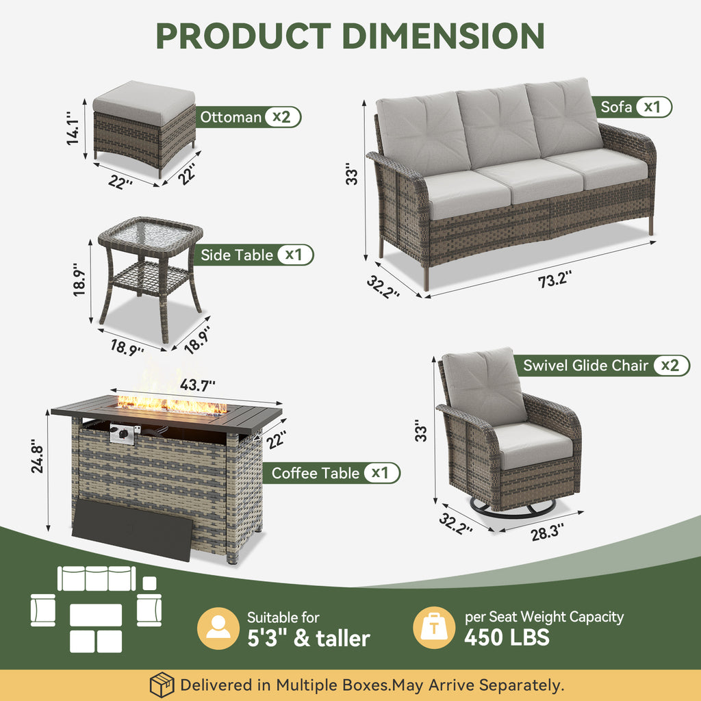Aoxun Patio Furniture Set, Wicker Rattan Outdoor Sectional Sofa with High Back Swivel Rocker Chairs, Outdoor Patio Furniture Set