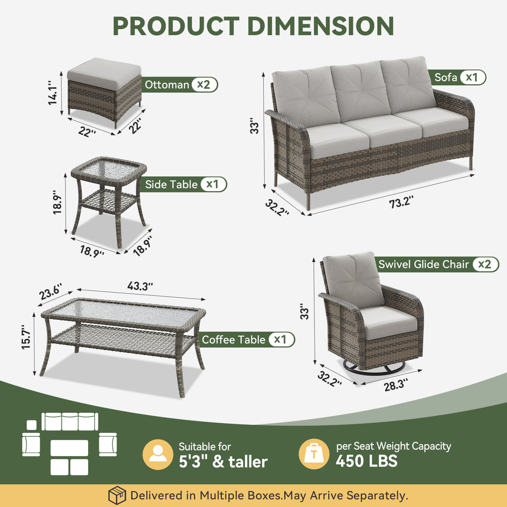 Aoxun Patio Furniture Set, Wicker Rattan Outdoor Sectional Sofa with High Back Swivel Rocker Chairs, Outdoor Patio Furniture Set