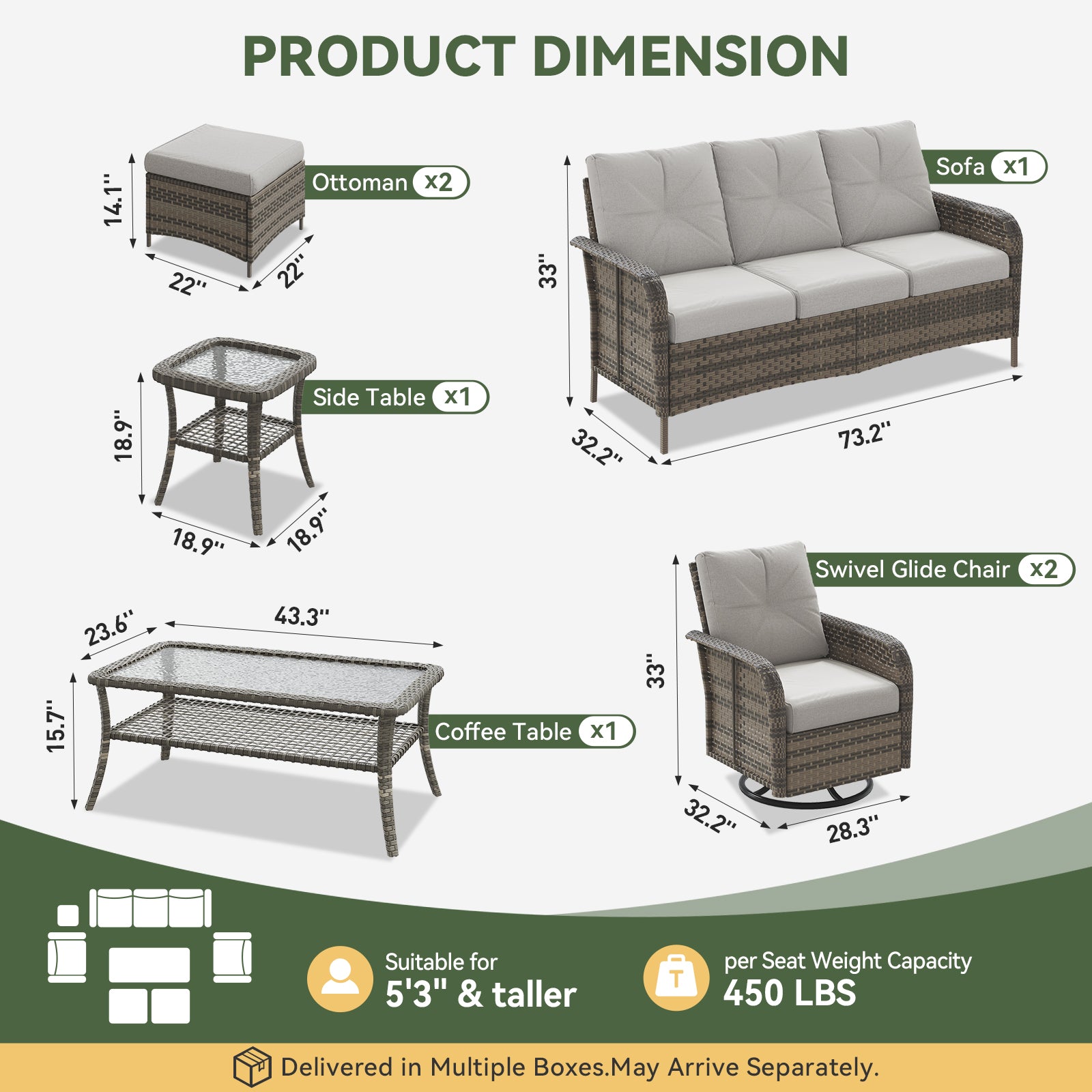 Aoxun Patio Furniture Set, Wicker Rattan Outdoor Sectional Sofa with High Back Swivel Rocker Chairs, Outdoor Patio Furniture Set