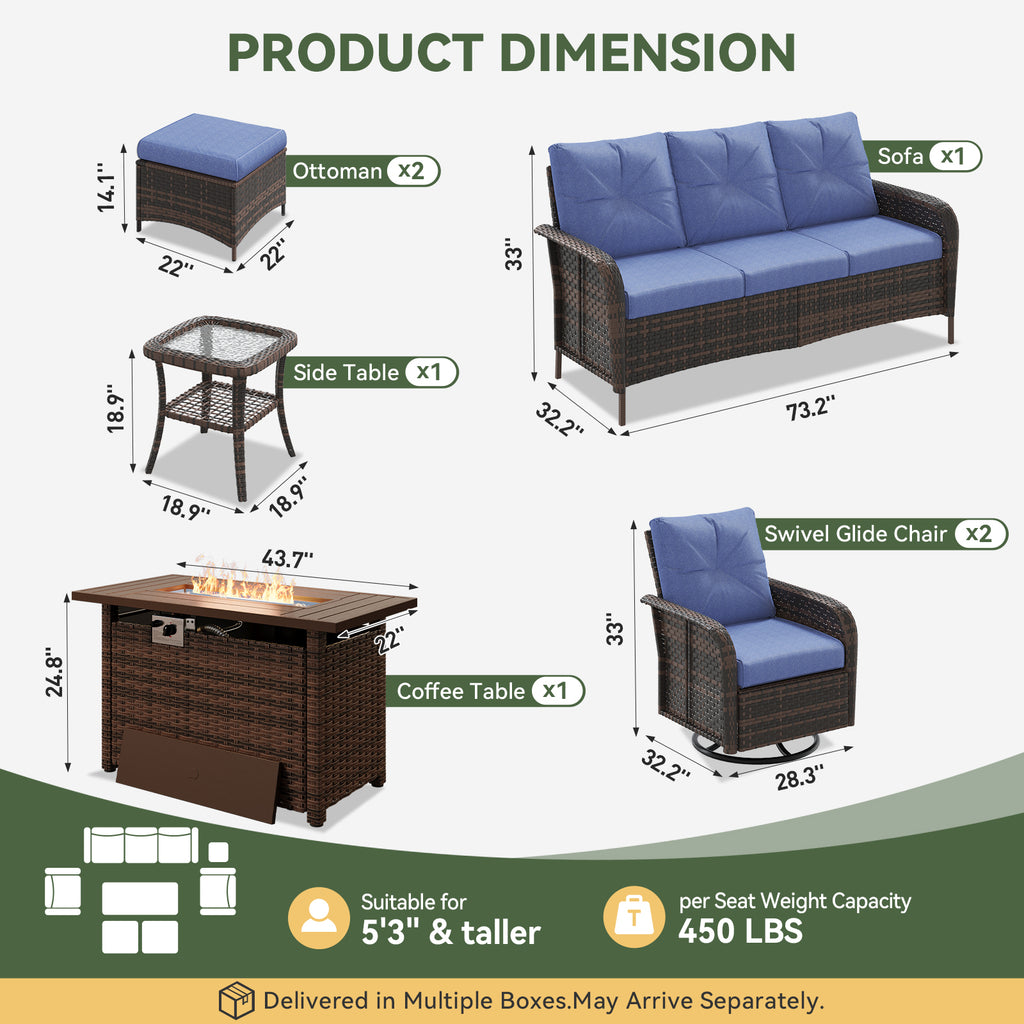 Aoxun Patio Furniture Set, Wicker Rattan Outdoor Sectional Sofa with High Back Swivel Rocker Chairs, Outdoor Patio Furniture Set