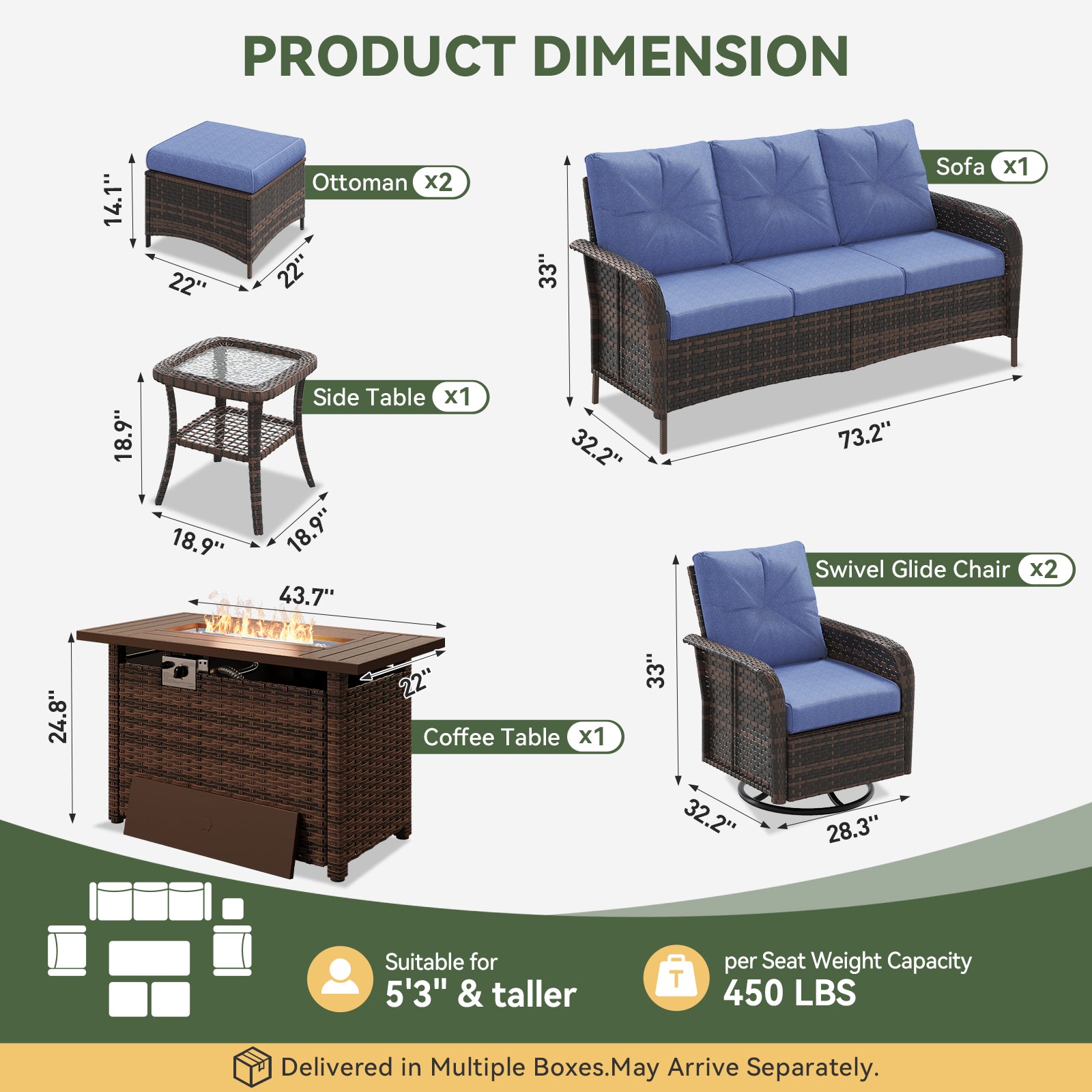 Aoxun Patio Furniture Set, Wicker Rattan Outdoor Sectional Sofa with High Back Swivel Rocker Chairs, Outdoor Patio Furniture Set