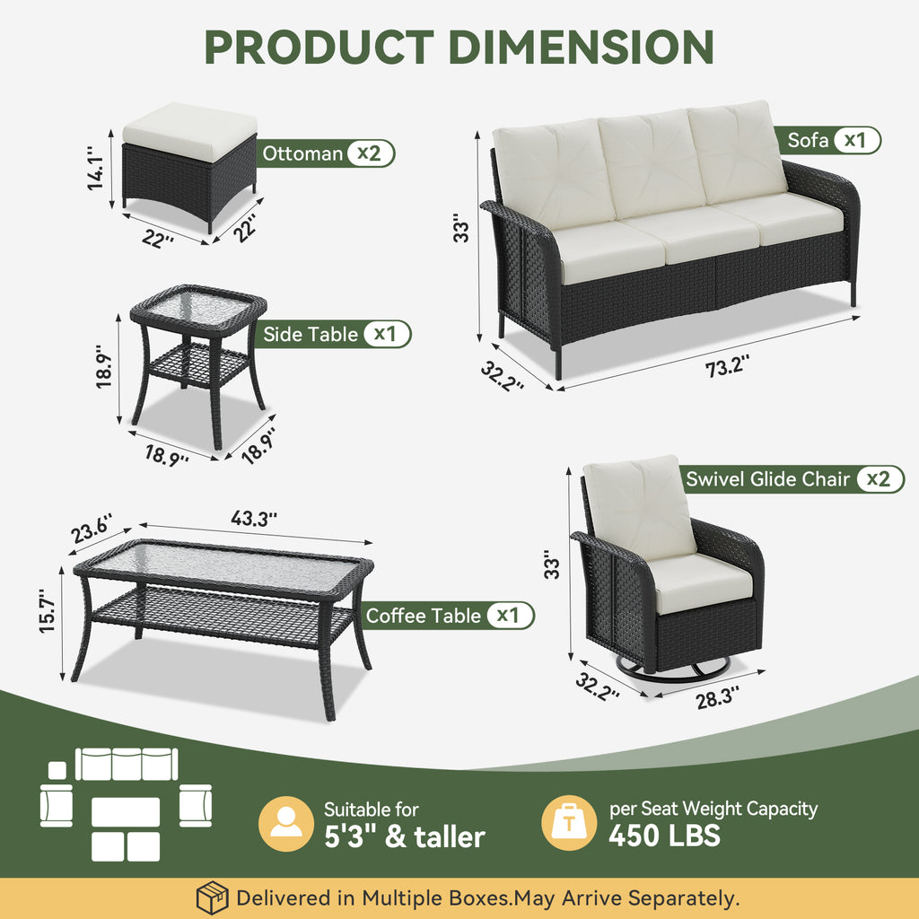Aoxun Patio Furniture Set, Wicker Rattan Outdoor Sectional Sofa with High Back Swivel Rocker Chairs, Outdoor Patio Furniture Set
