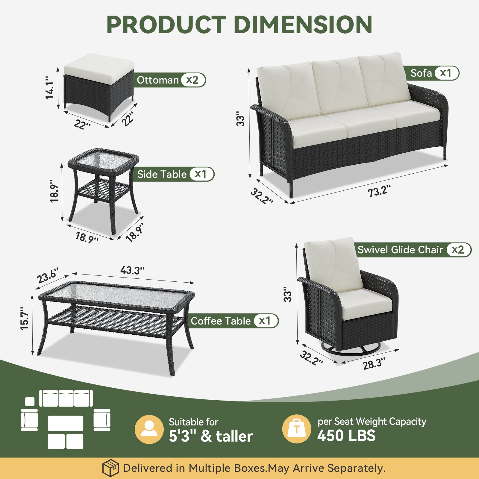 Aoxun Patio Furniture Set, Wicker Rattan Outdoor Sectional Sofa with High Back Swivel Rocker Chairs, Outdoor Patio Furniture Set