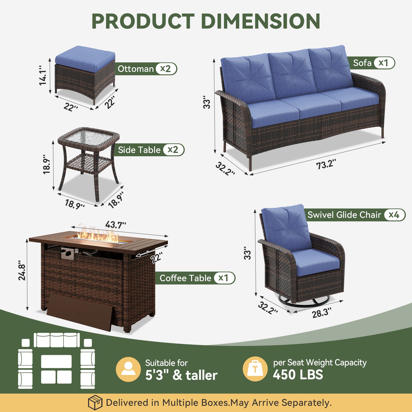 Aoxun Patio Furniture Set, Wicker Rattan Outdoor Sectional Sofa with High Back Swivel Rocker Chairs, Outdoor Patio Furniture Set